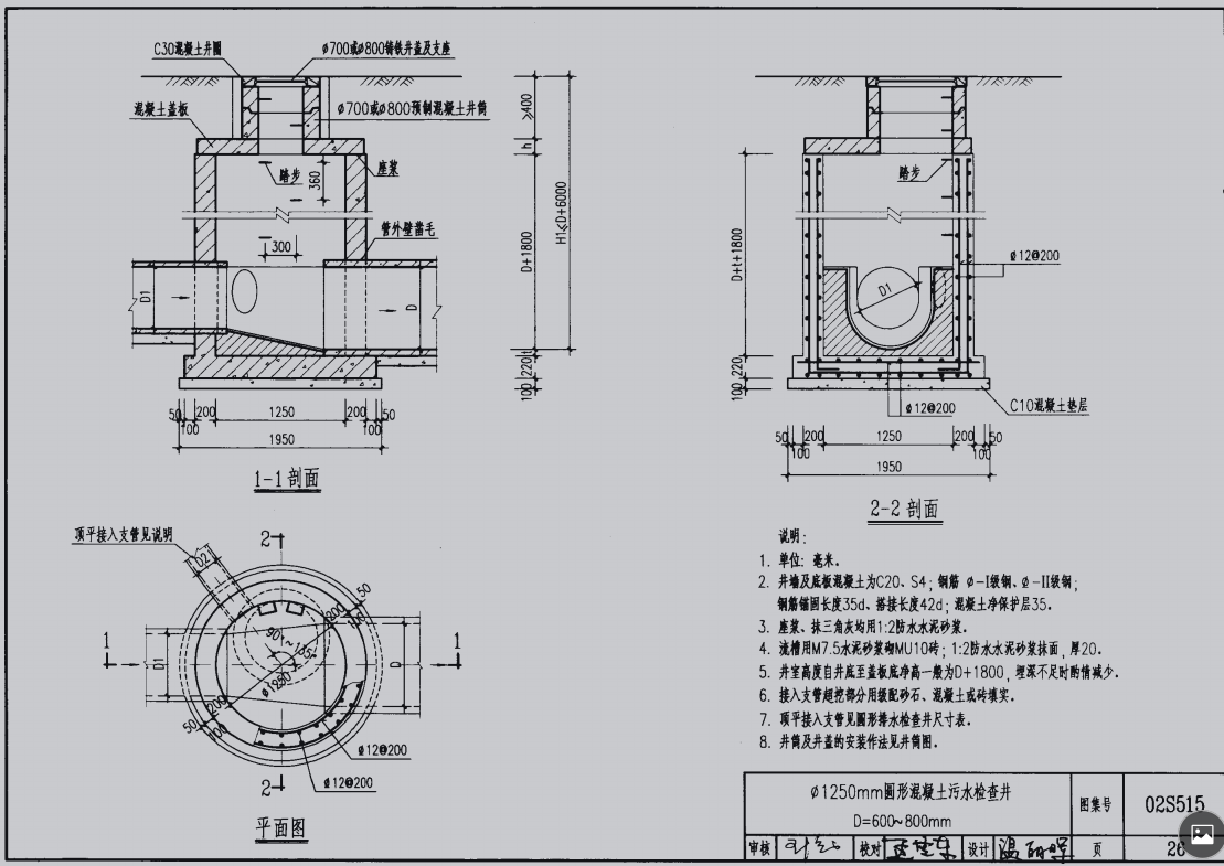 你好能麻烦你帮我算一下这个φ1250mm圆形混凝土污水检查井的混凝土量