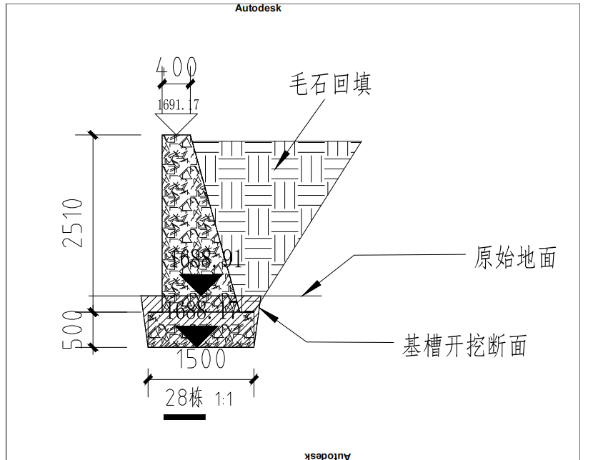 片石砌体挡土墙中空着的三个空怎么填写?